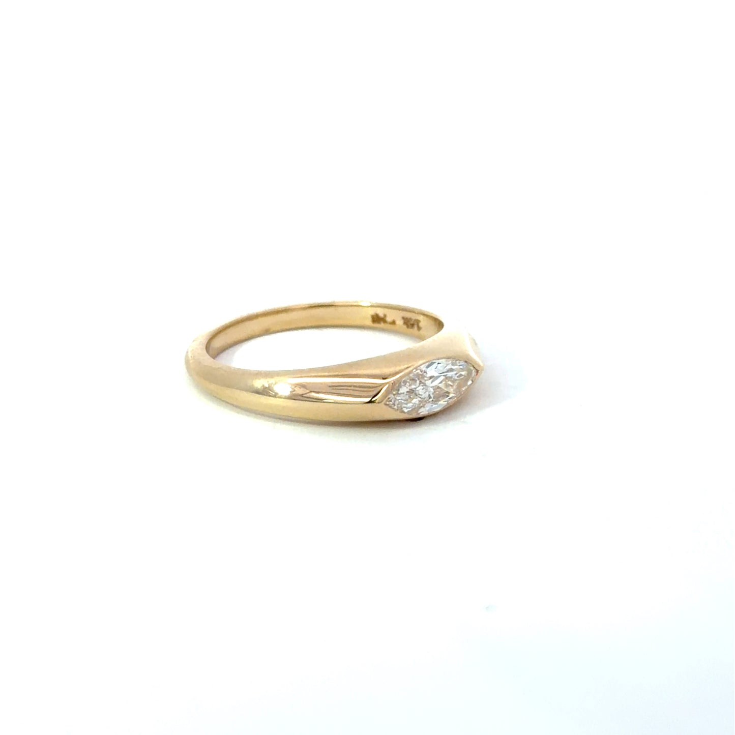 Signet Style 14Kt. Yellow Gold Ring with Natural Marquise Diamond weighing .59 carats set East-West