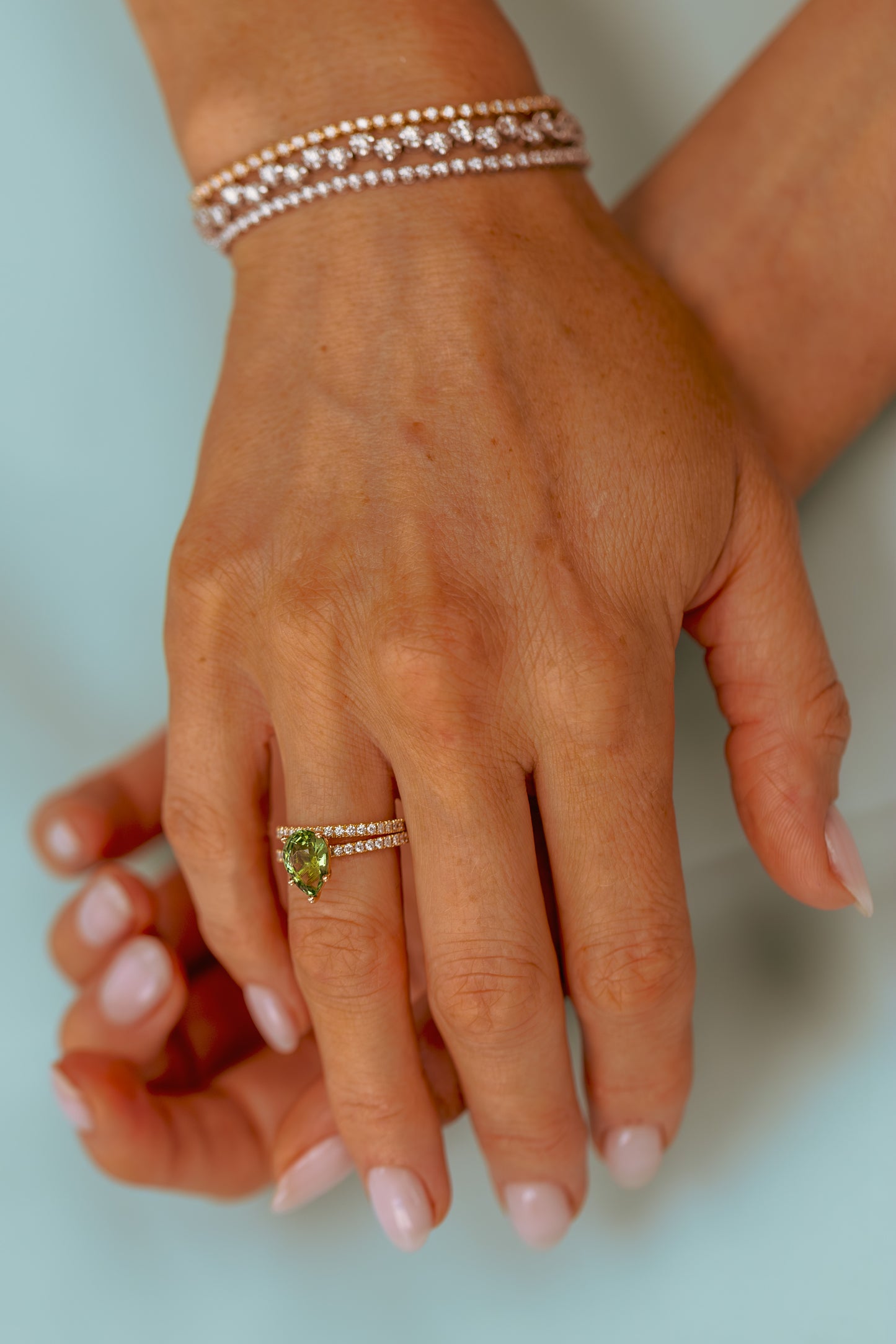 Pear Shape Green Tourmaline and Diamond Ring