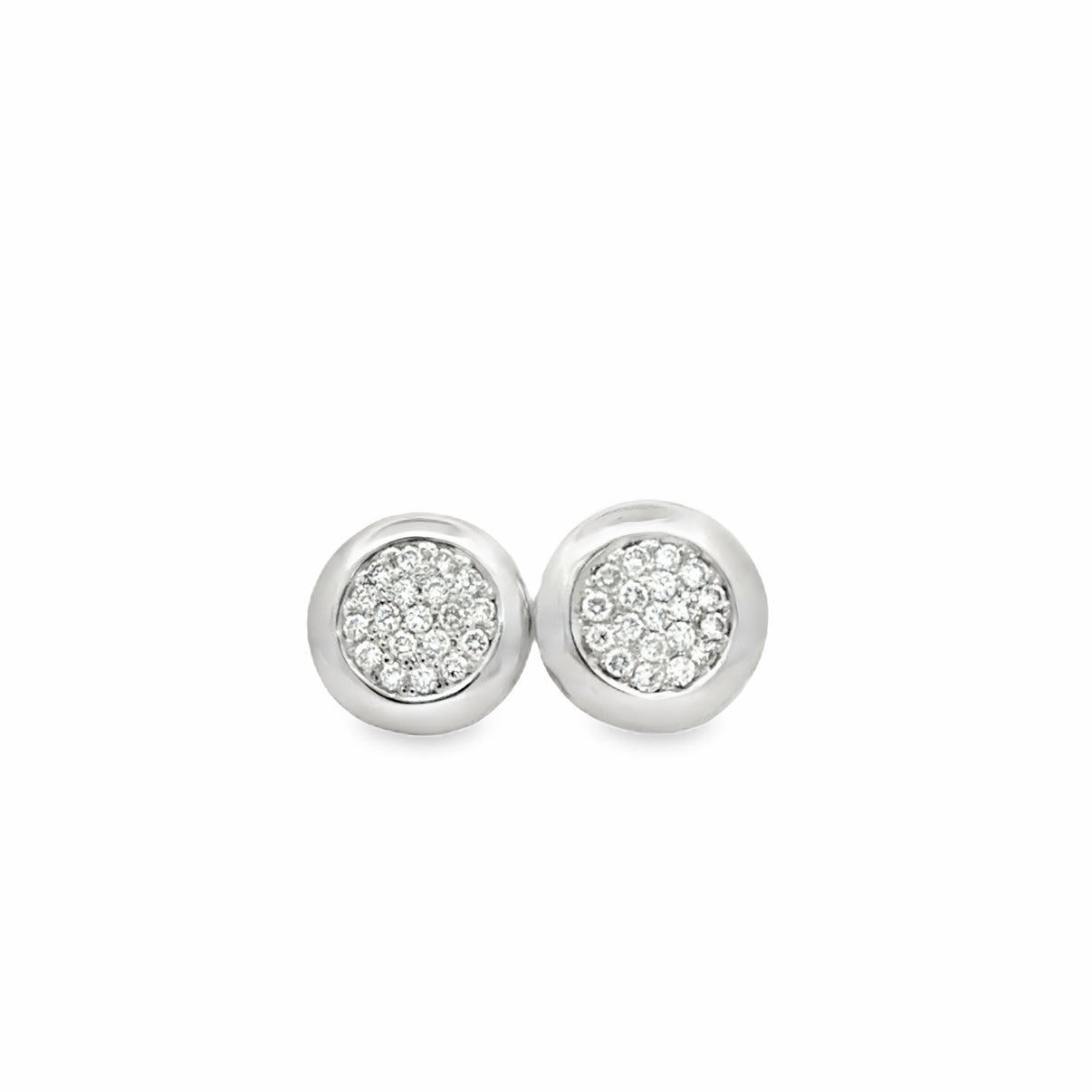 18kt. White Gold Pave Natural Mined Diamond Button Earrings