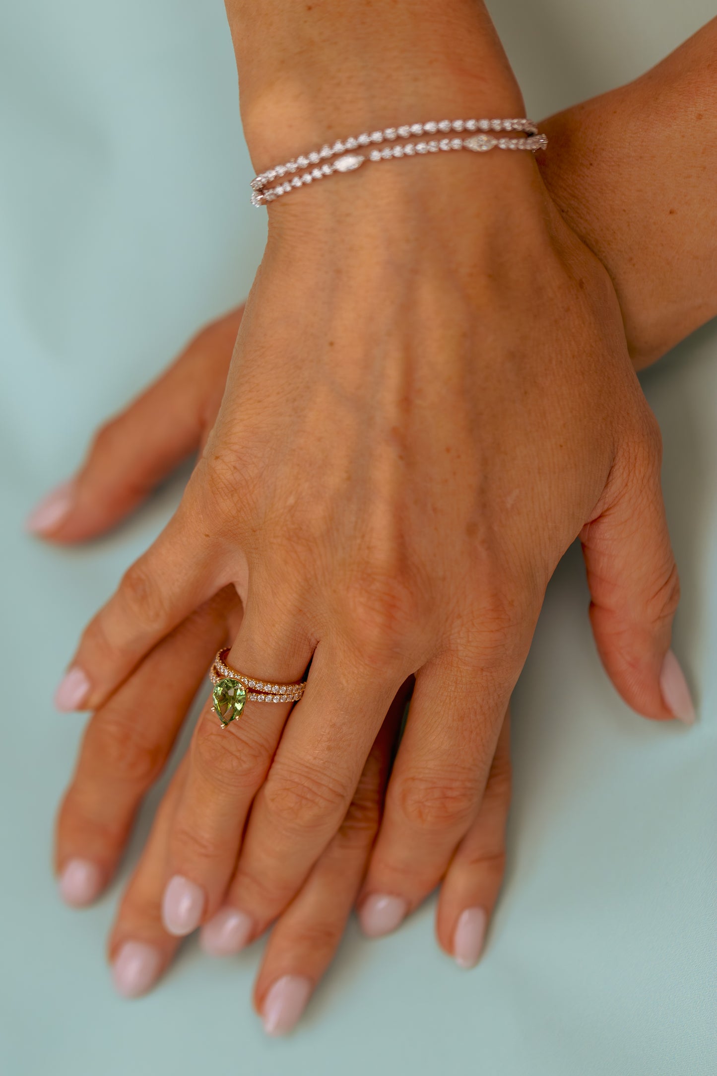 Pear Shape Green Tourmaline and Diamond Ring