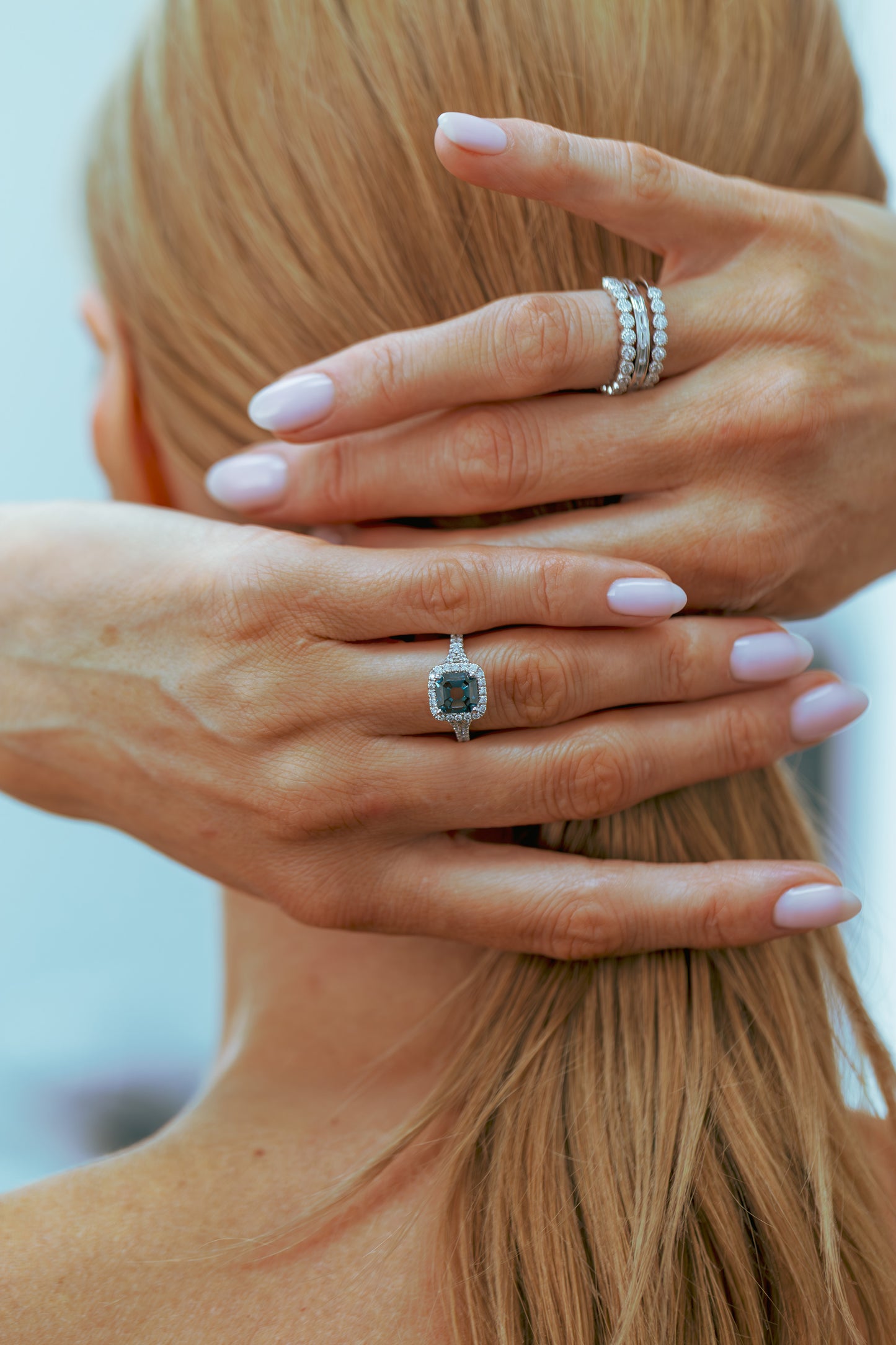 Collectible Lab-Grown Dark Blue Diamond Halo Statement Ring