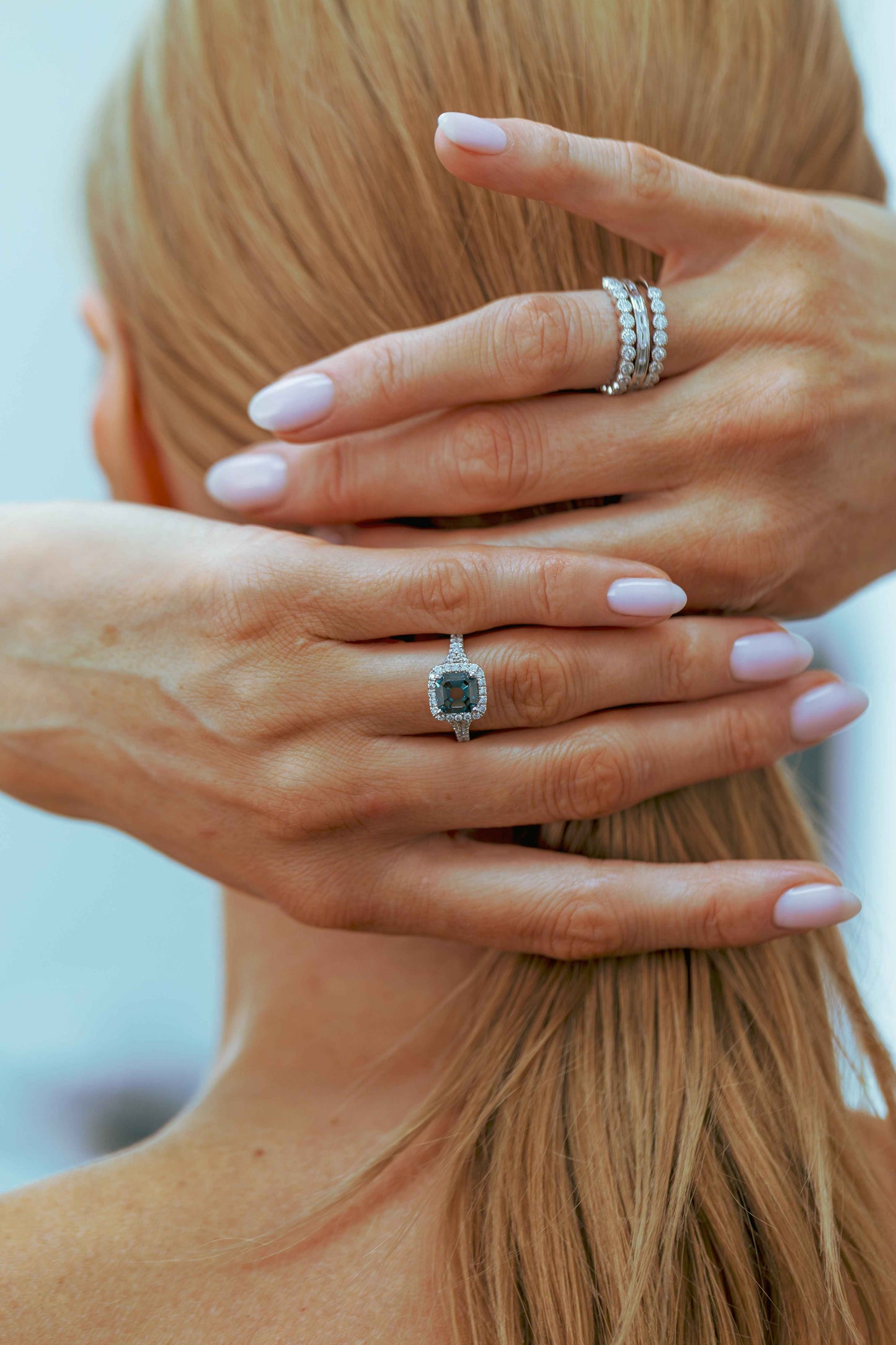 Collectible Lab-Grown Dark Blue Diamond Halo Statement Ring