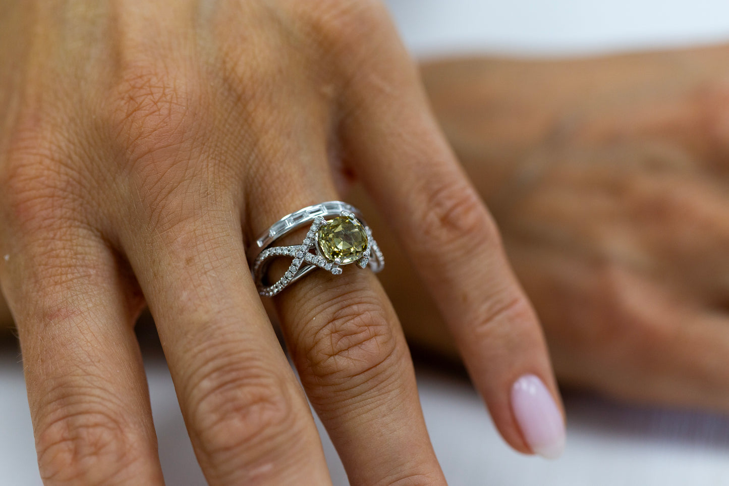 Platinum Engagement Ring or Fashion Ring with Rare GIA Natural Brownish Yellow Center Diamond and White Diamond Accents