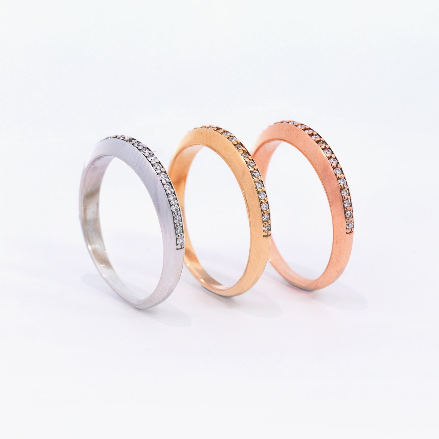 14kt Gold Diamond Domed Bands