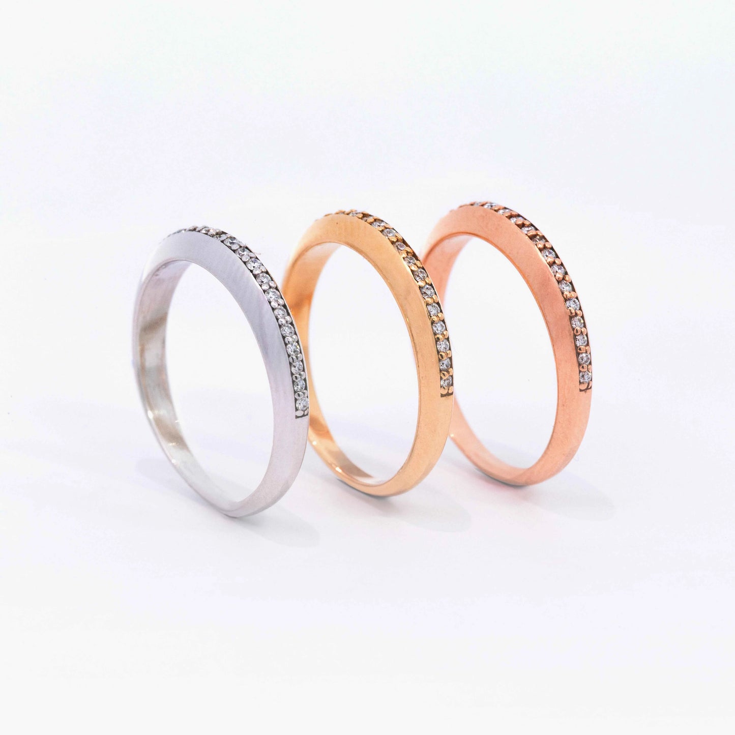 14kt Gold Diamond Domed Bands