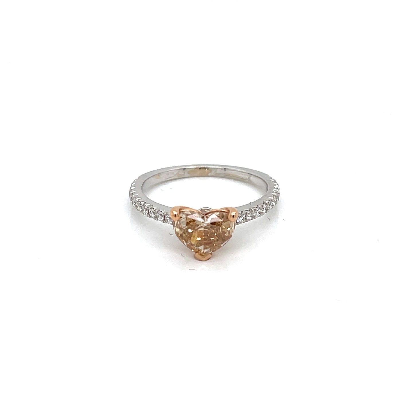 18 Karat Two-Tone Engagement Ring with GIA Certified Natural Fancy Brown-Yellow Heart Shape and Fine White Diamond Accents in the Band - FlawlessCarat