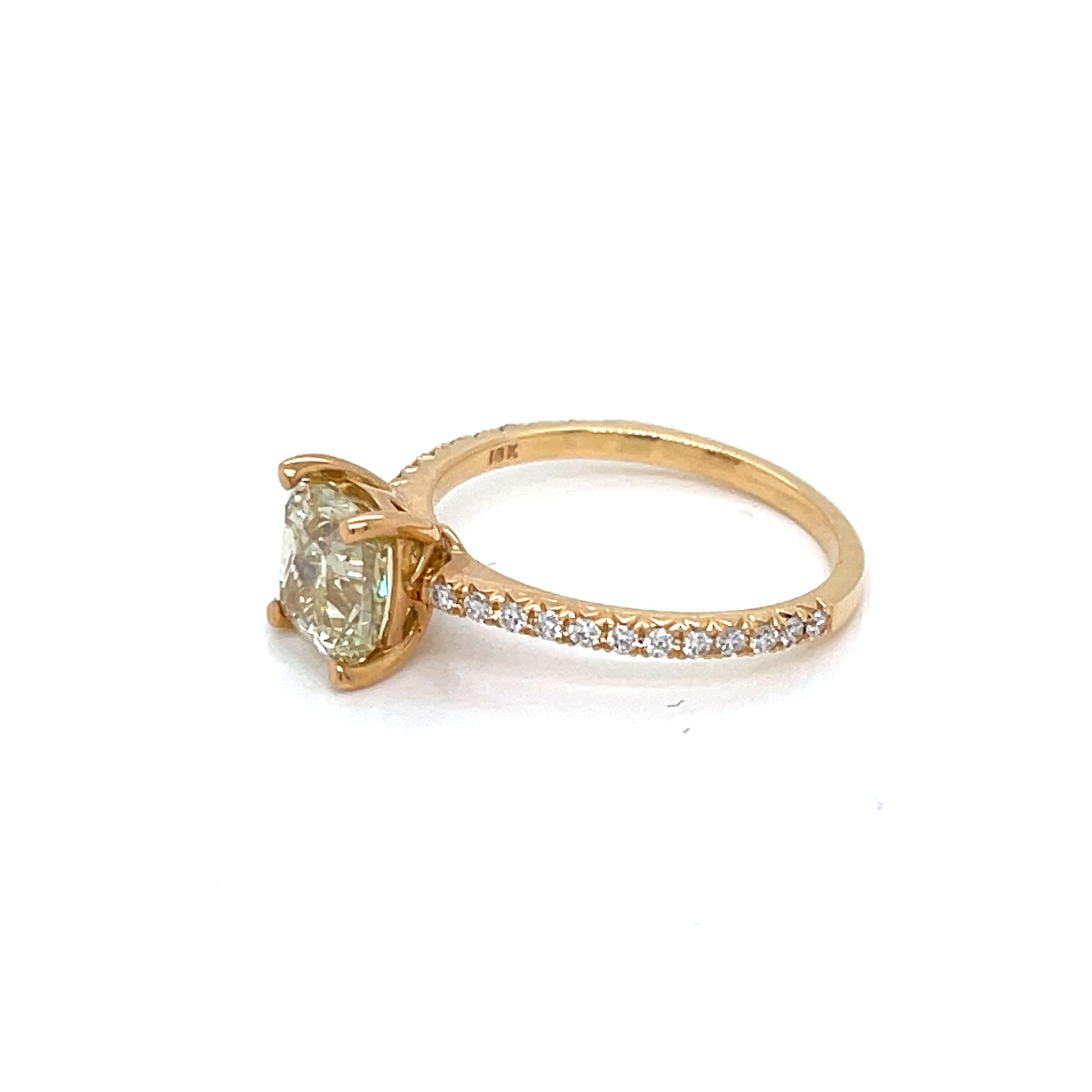 18 Karat Yellow Gold Engagement Ring with Natural Fancy Yellow Cushion Diamond - FlawlessCarat