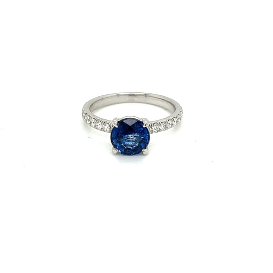 Round Blue Sapphire and Diamond Engagement Ring - FlawlessCarat