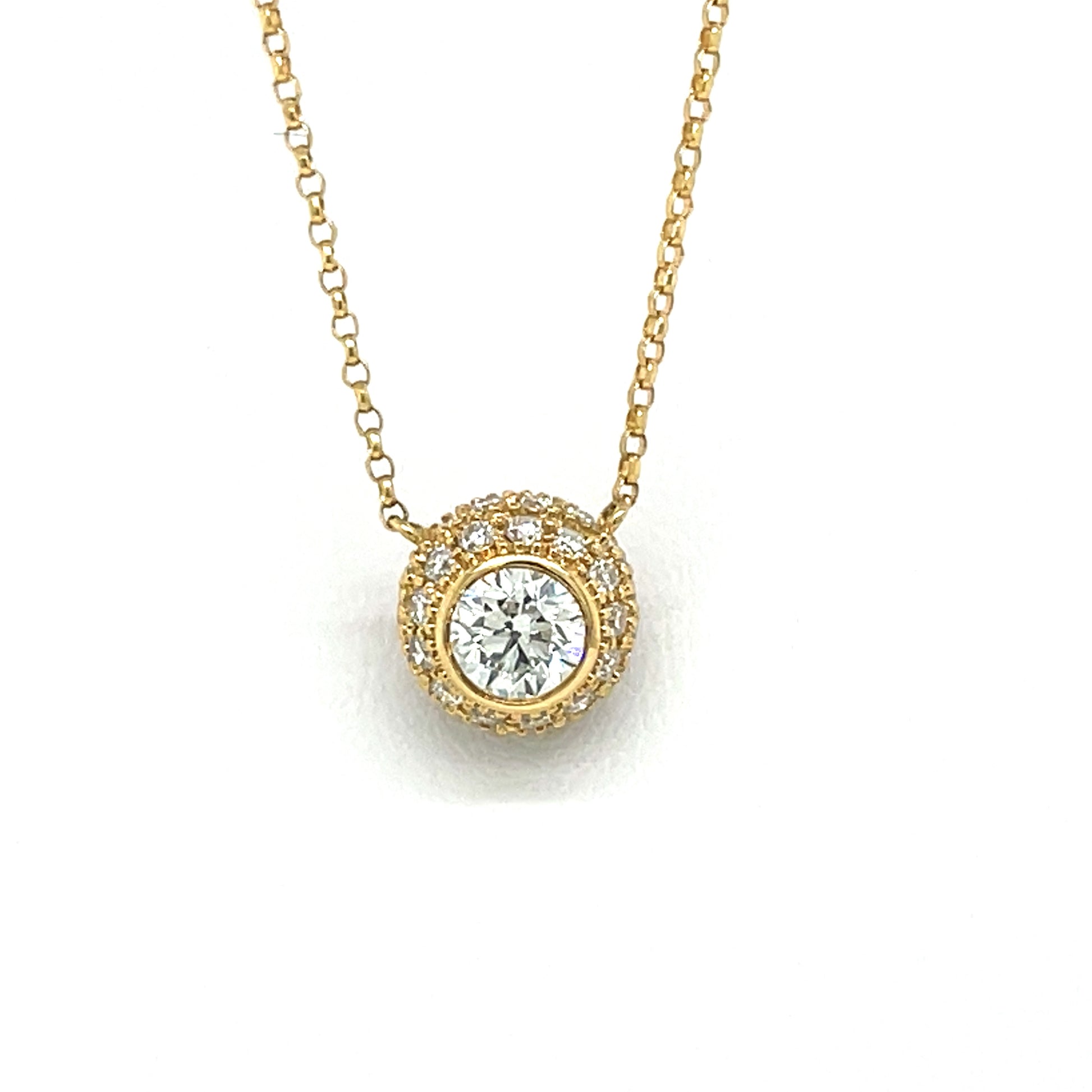 18 Karat Yellow Gold Round Diamond Bezel Pendant - FlawlessCarat