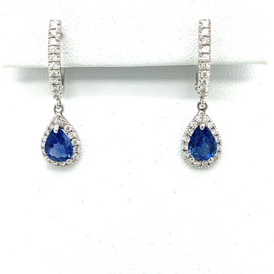 18 kt. Gold Blue Sapphire and Diamond Halo Earrings - FlawlessCarat