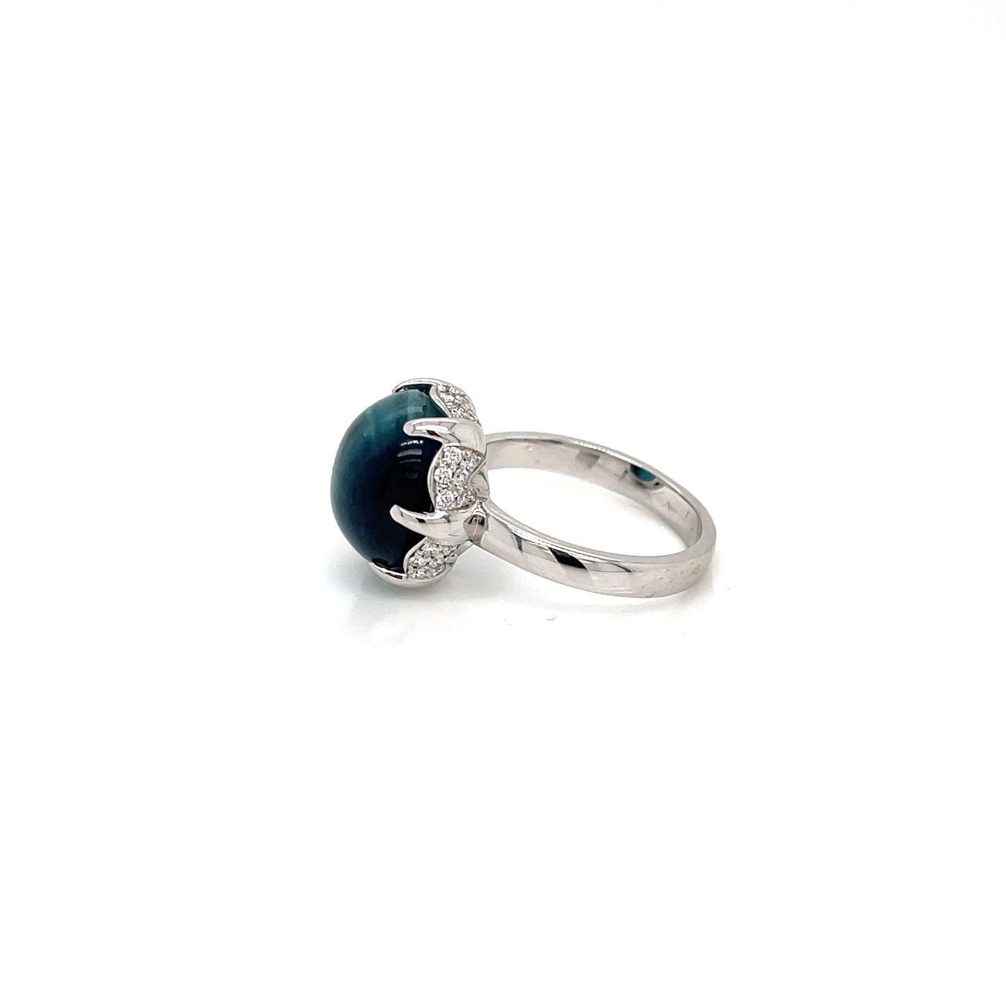Blue Tourmaline Set in 18 karat White Gold and Diamond Pave Ring - FlawlessCarat