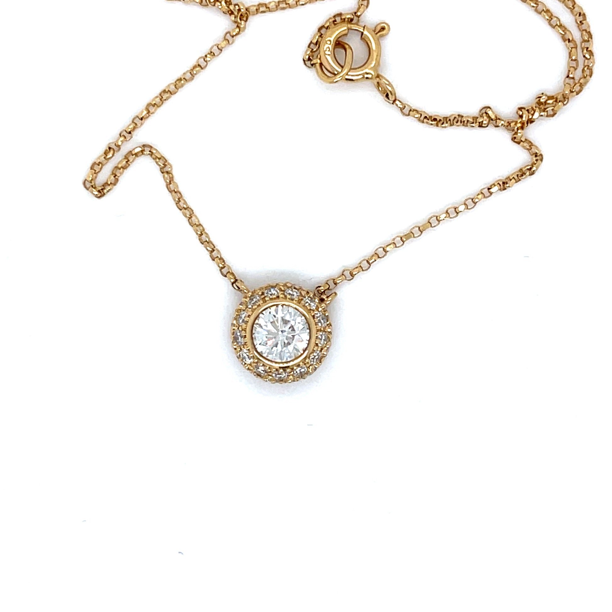18 Karat Yellow Gold Round Diamond Bezel Pendant - FlawlessCarat