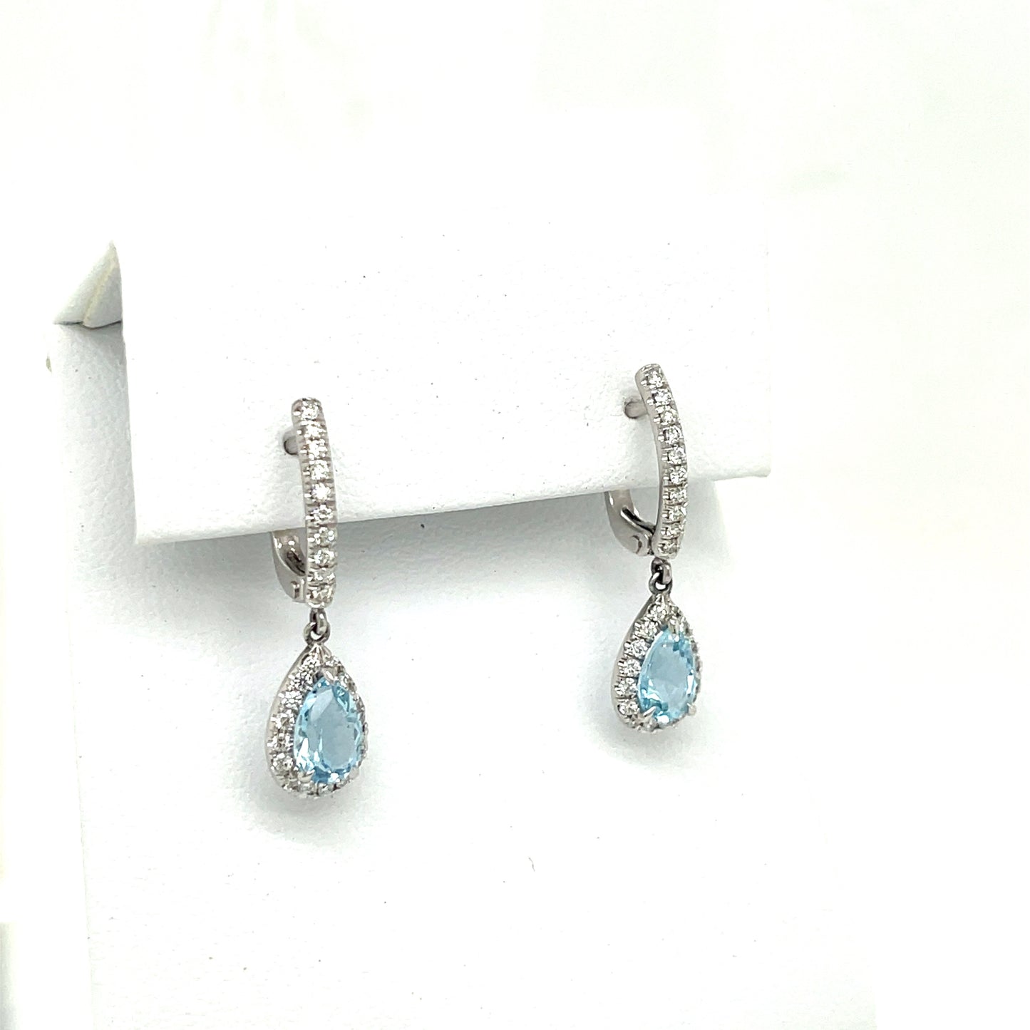 18 kt.  White Gold Aquamarine and Diamond Halo Earrings - FlawlessCarat