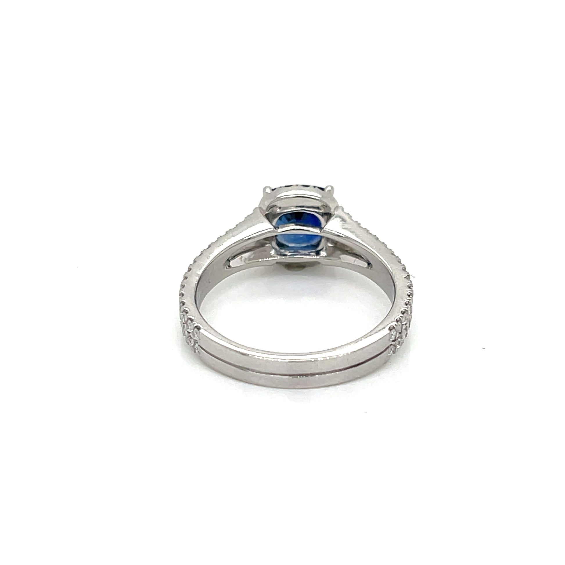 Platinum Cushion Cut Halo Blue Sapphire and Diamond Engagement Ring - FlawlessCarat