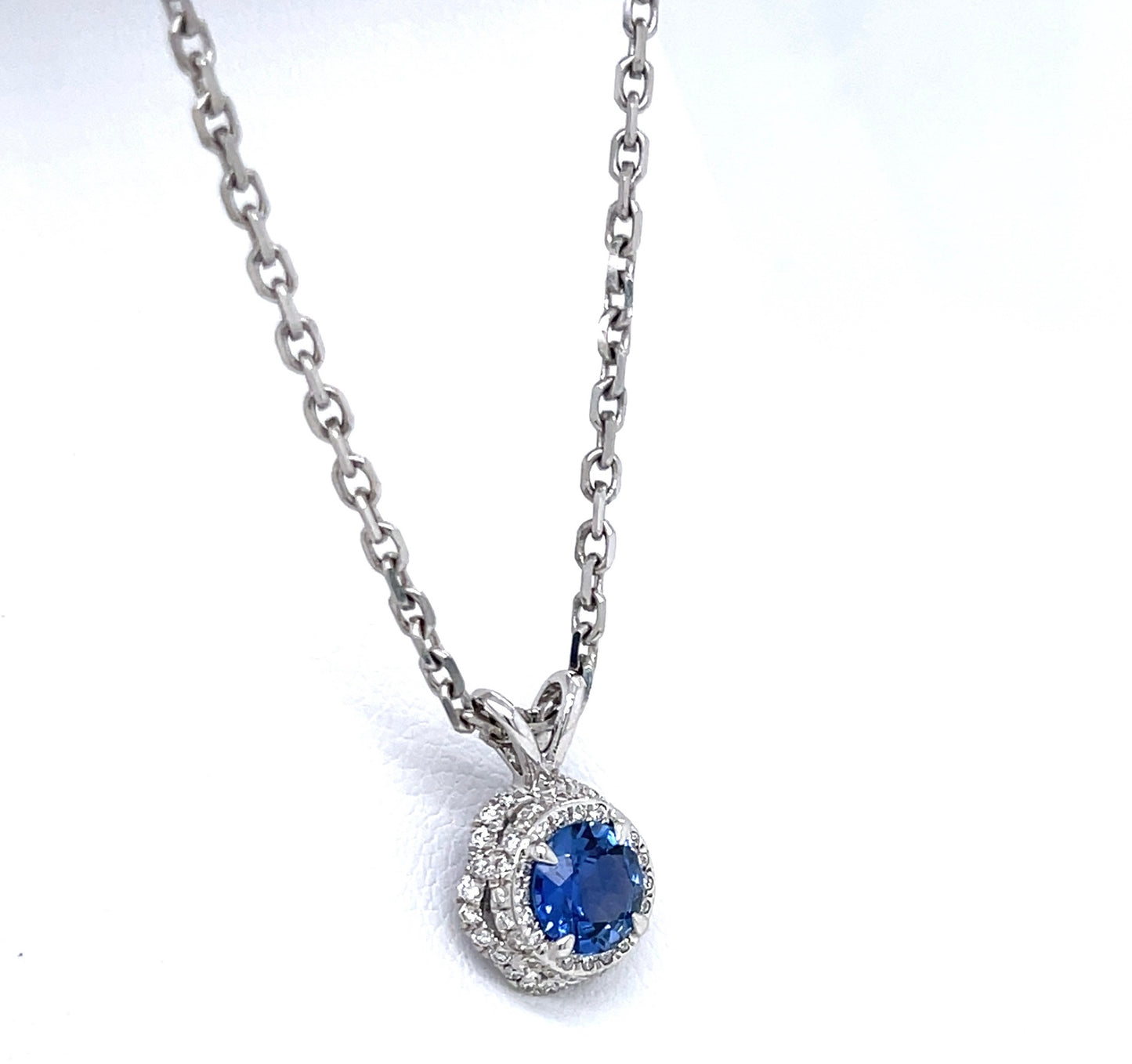 White Gold Blue Sapphire and Diamond Floating Pendant - FlawlessCarat