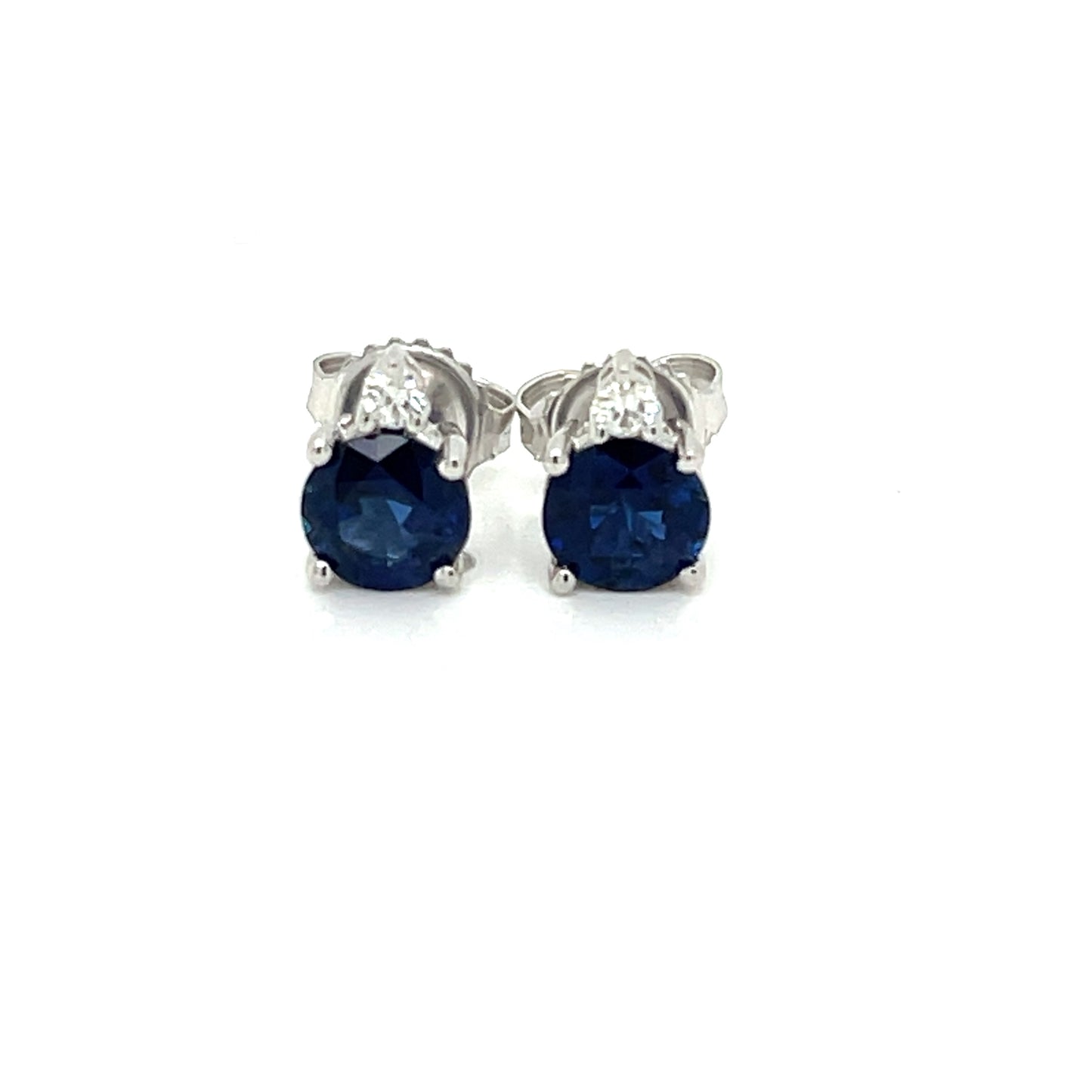 14kt. White Gold Blue Sapphire and Diamond Stud Earrings - FlawlessCarat