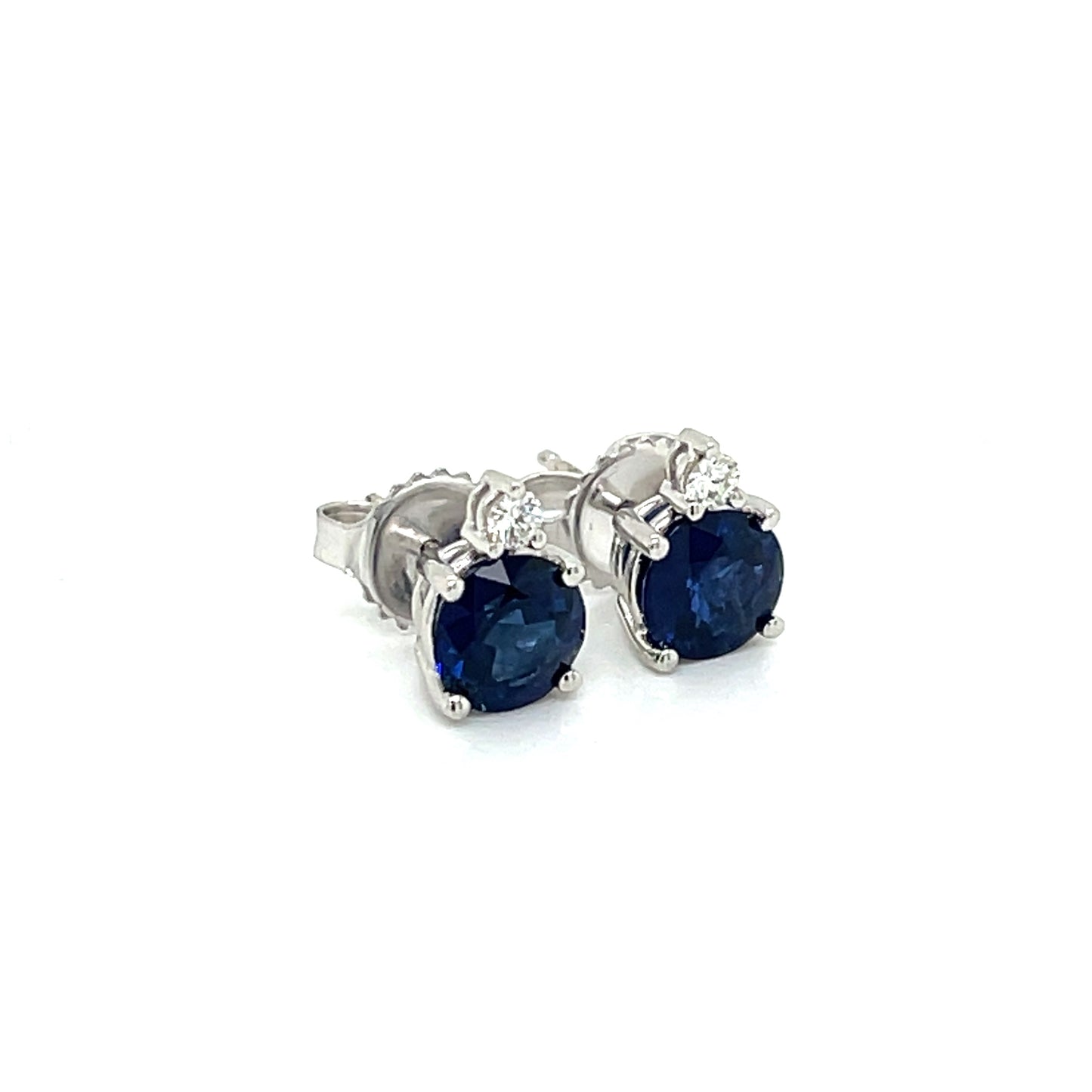 14kt. White Gold Blue Sapphire and Diamond Stud Earrings - FlawlessCarat