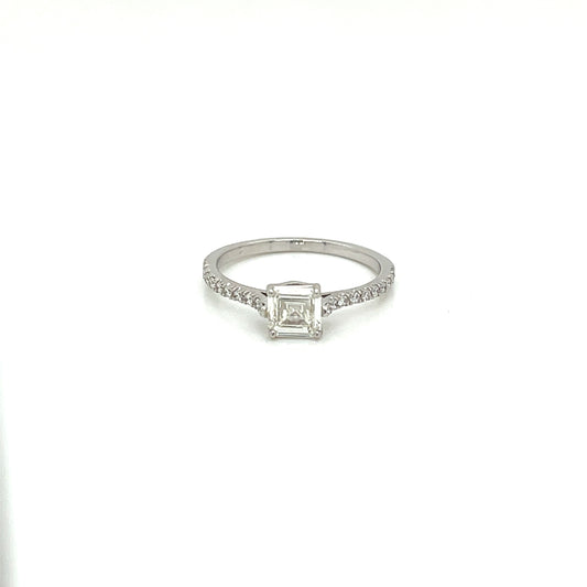 Emerald Cut GIA Certified Engagement Ring with Round Diamonds in 18kt White Gold - FlawlessCarat