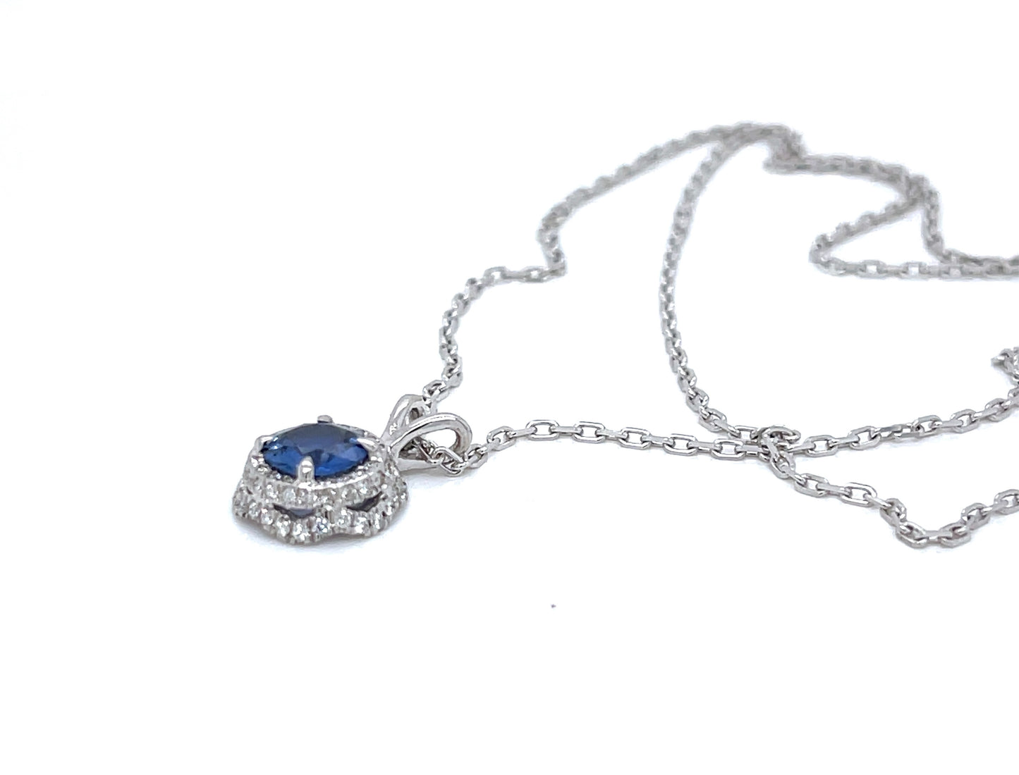 White Gold Blue Sapphire and Diamond Floating Pendant - FlawlessCarat