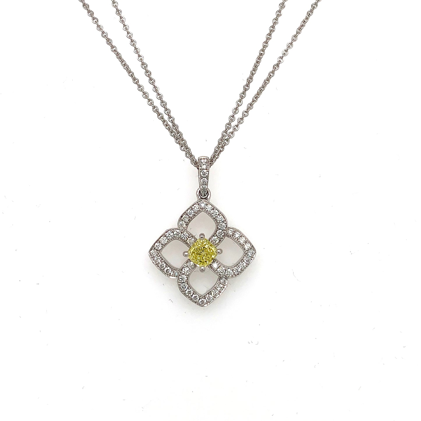 GIA Yellow Cushion Cut Diamond Pendant in 18K White Gold - FlawlessCarat