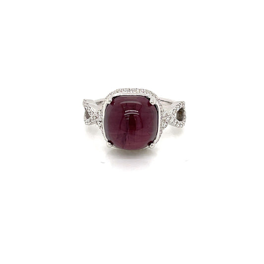 18 Karat White Gold Rubellite Pave Diamond Ring - FlawlessCarat