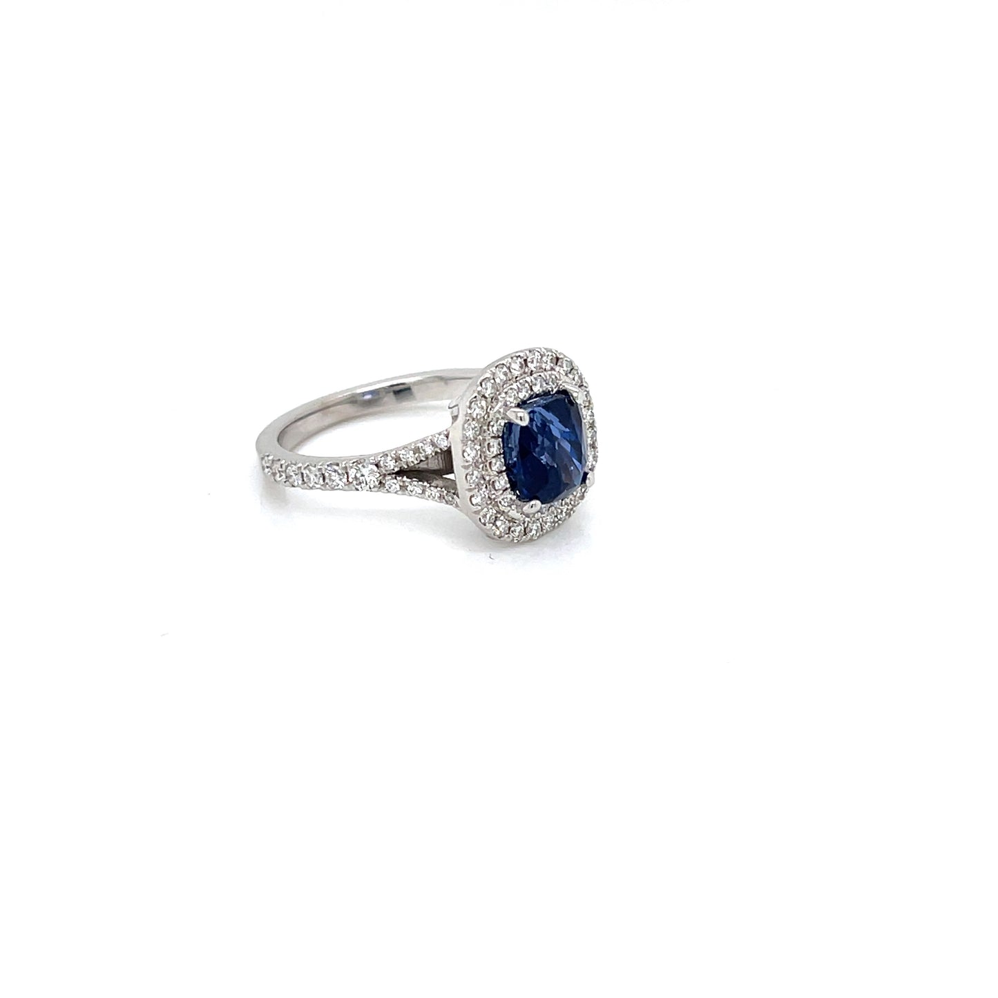 Cushion Blue Sapphire Double Halo Diamond Ring - FlawlessCarat