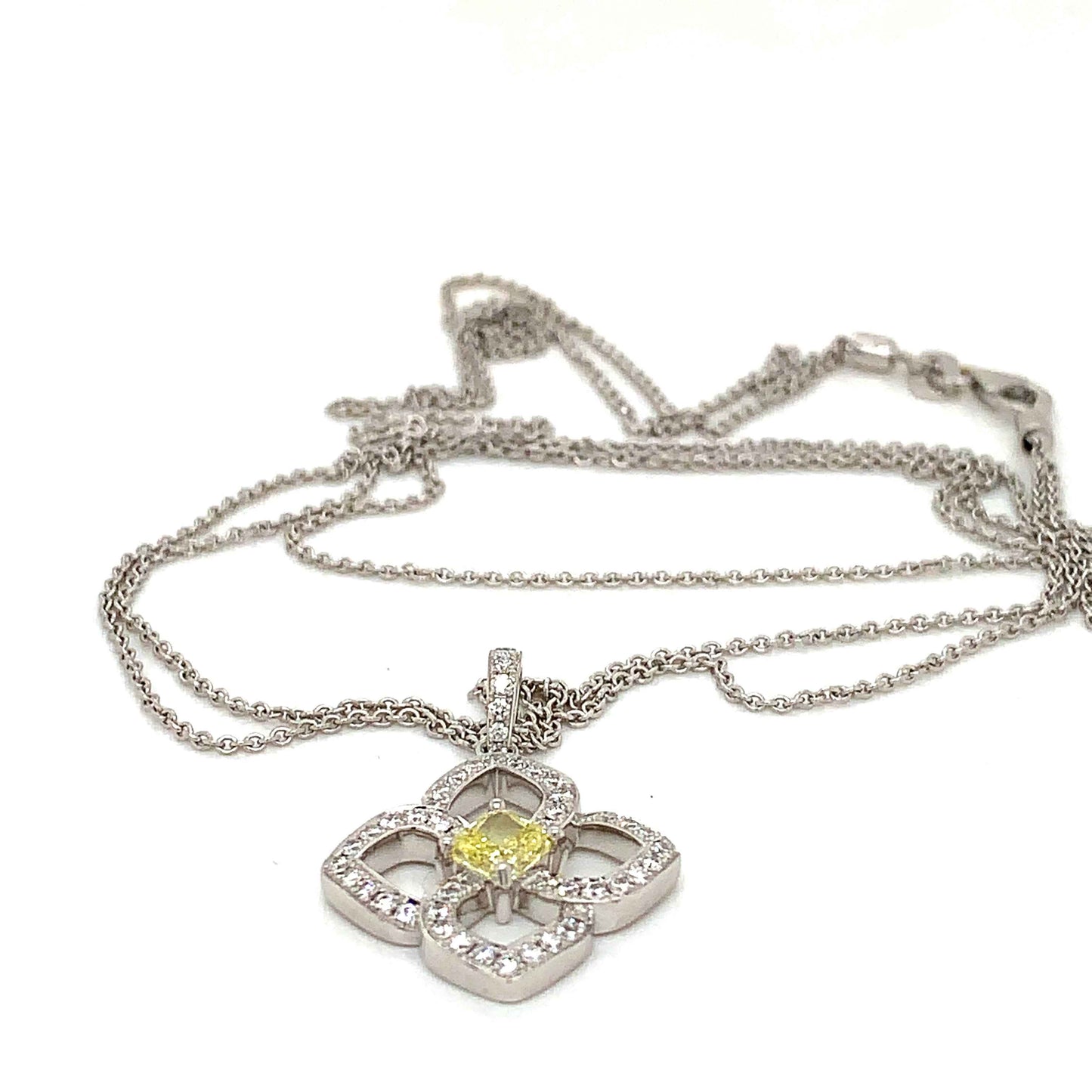 GIA Yellow Cushion Cut Diamond Pendant in 18K White Gold