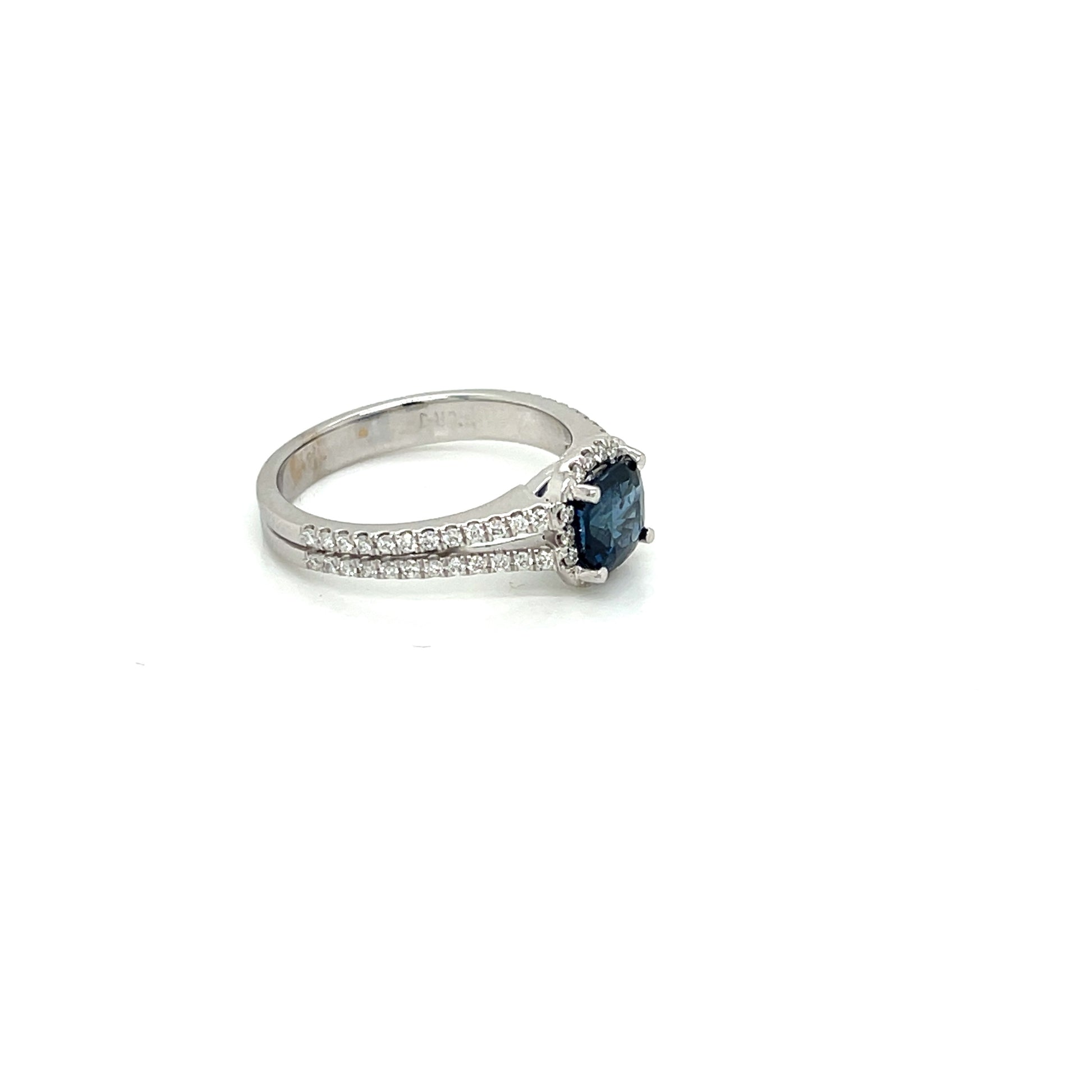 18Kt. White Gold Halo Blue Sapphire and Diamond Engagement Ring - FlawlessCarat