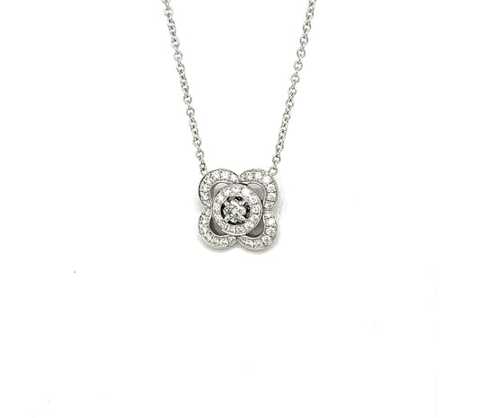 Princess Cut DiamondHalo Pendant with Light Green Center Diamond and Round White Diamond Accents - Flower Shaped Pendant - FlawlessCarat