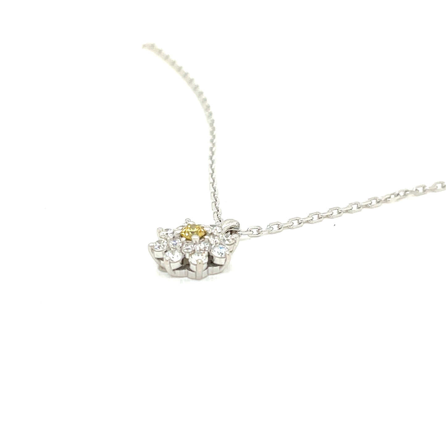 18kt. White Diamond Halo Pendant with Natural Canary Yellow - FlawlessCarat
