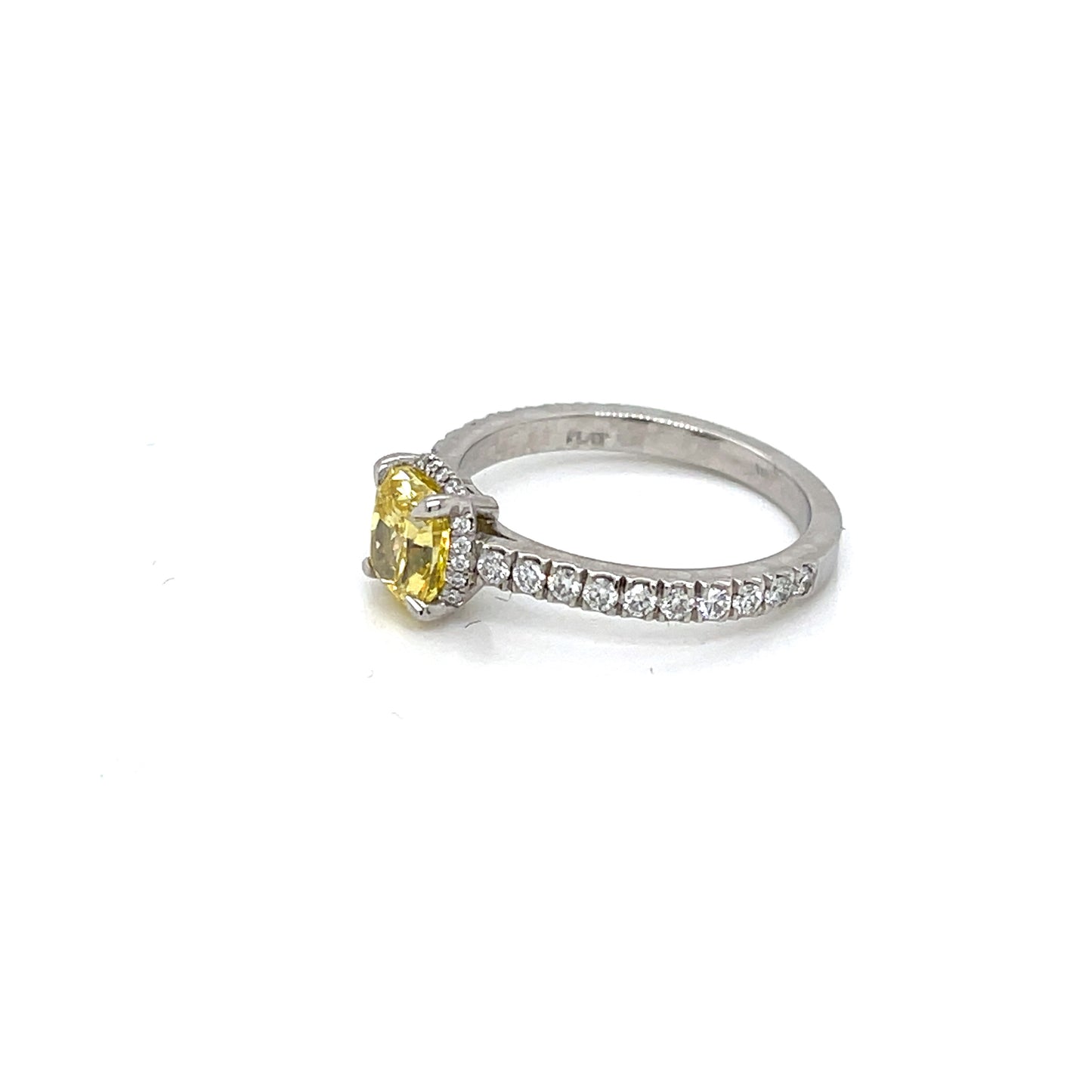 Platinum Cushion Cut Engagement Ring with Natural Vivid Yellow and White Diamonds - FlawlessCarat