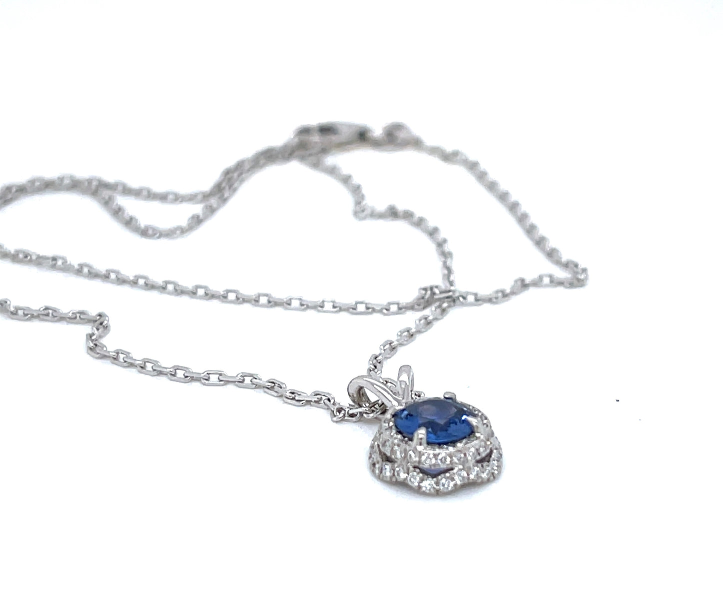 White Gold Blue Sapphire and Diamond Floating Pendant - FlawlessCarat