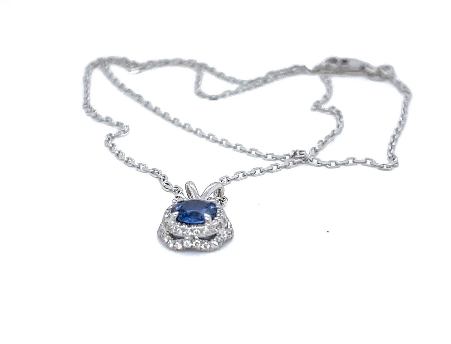 White Gold Blue Sapphire and Diamond Floating Pendant - FlawlessCarat