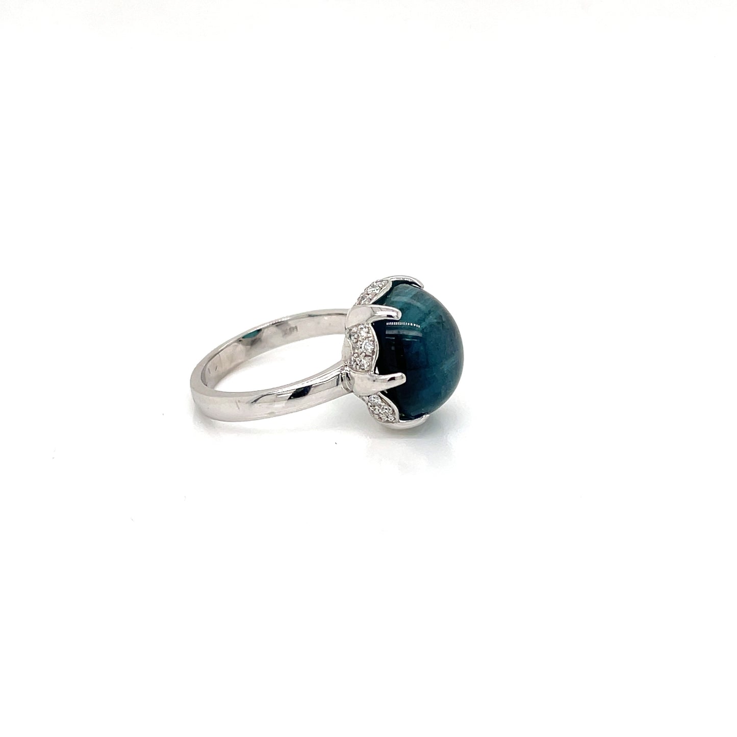 Blue Tourmaline Set in 18 karat White Gold and Diamond Pave Ring - FlawlessCarat