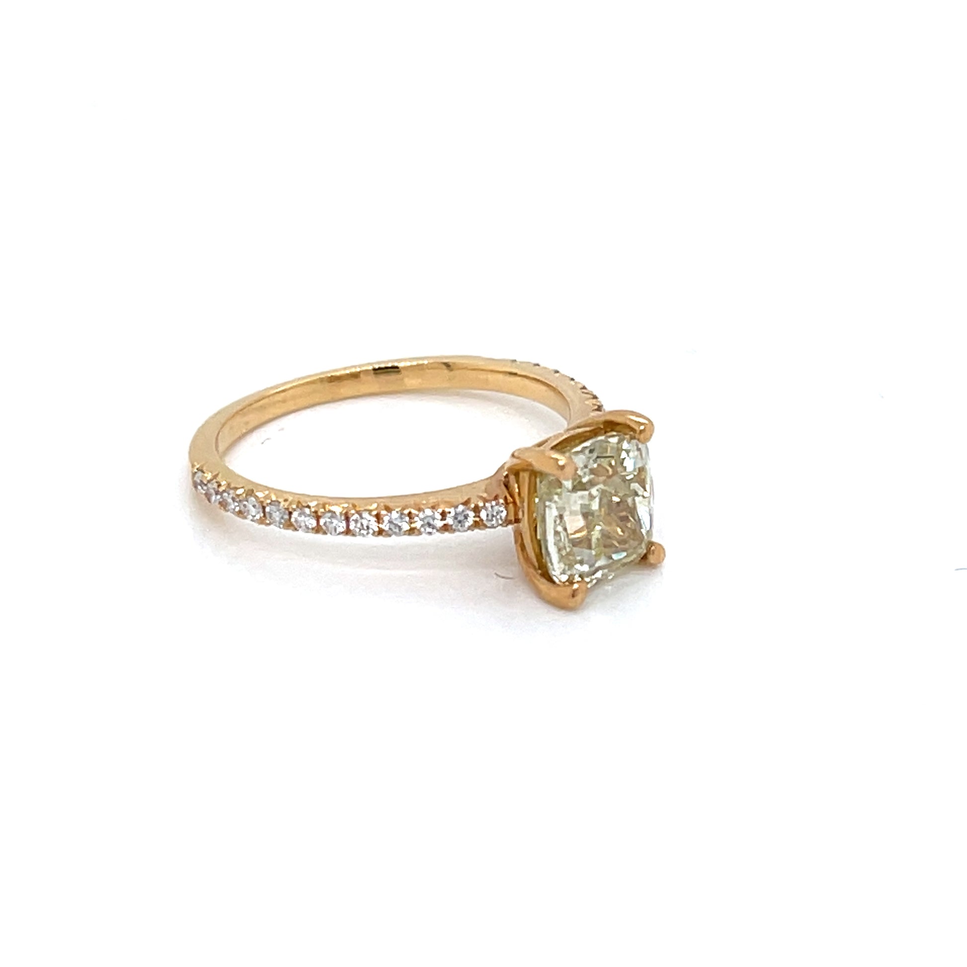 18 Karat Yellow Gold Engagement Ring with Natural Fancy Yellow Cushion Diamond - FlawlessCarat