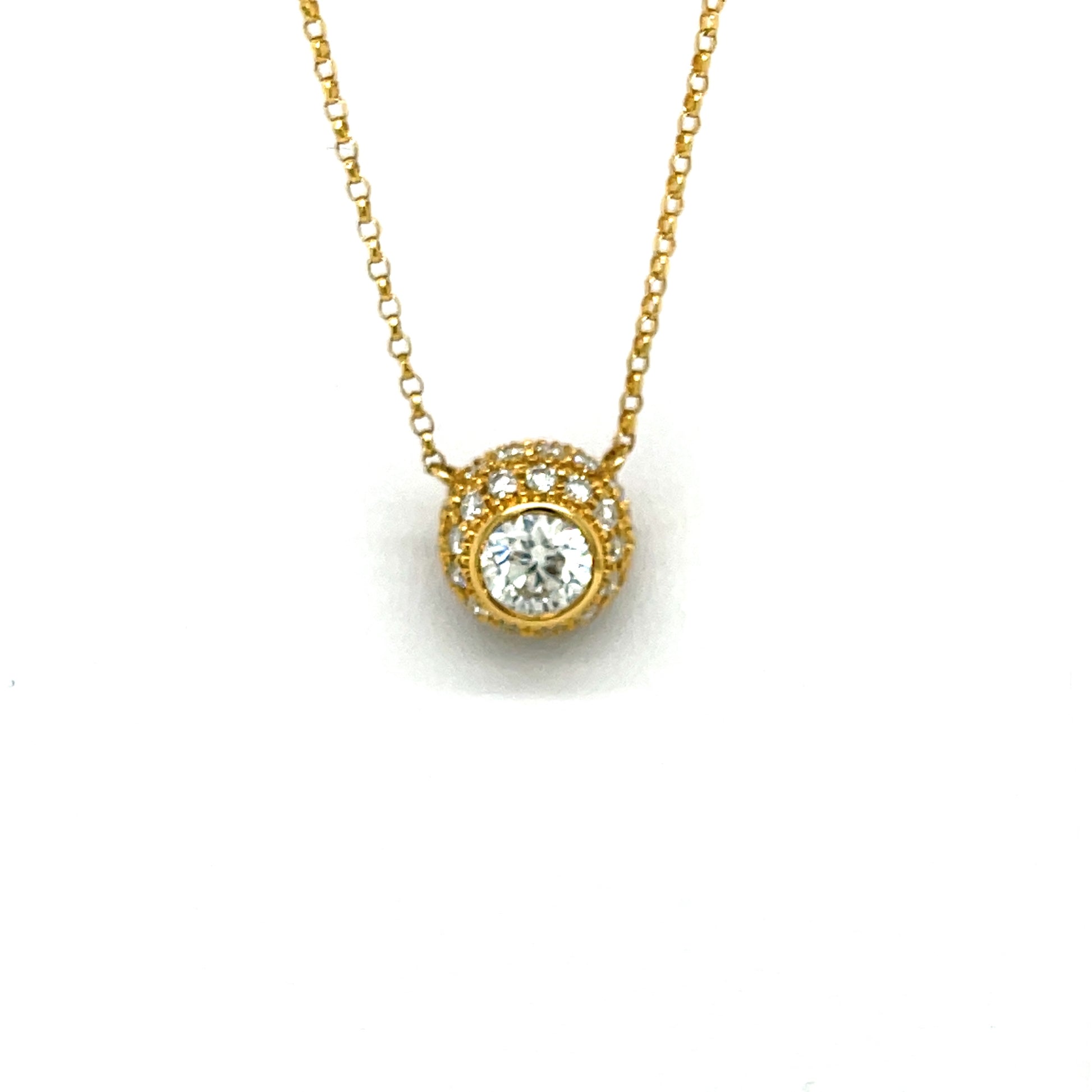 18 Karat Yellow Gold Round Diamond Bezel Pendant - FlawlessCarat