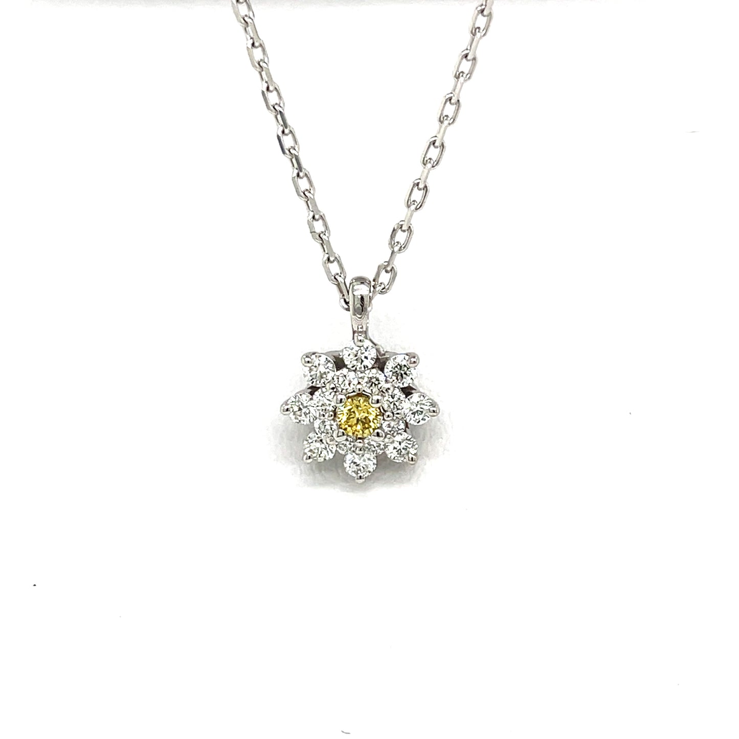 18kt. White Diamond Halo Pendant with Natural Canary Yellow - FlawlessCarat