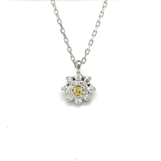 18kt. White Diamond  Halo Pendant with Natural Canary Yellow - FlawlessCarat