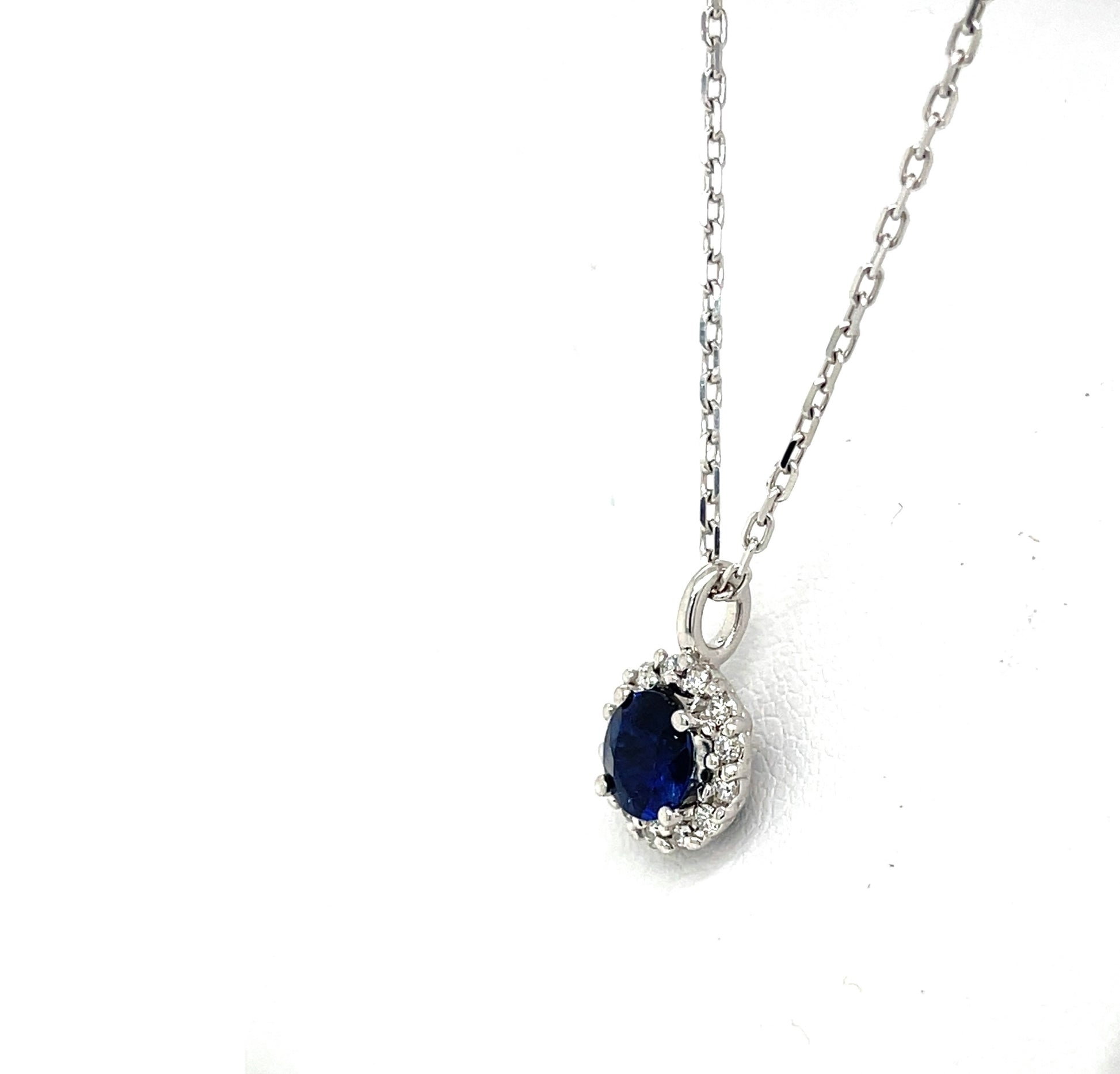 14 kt. White Gold Blue Sapphire and Diamond Halo Floating Pendant - FlawlessCarat
