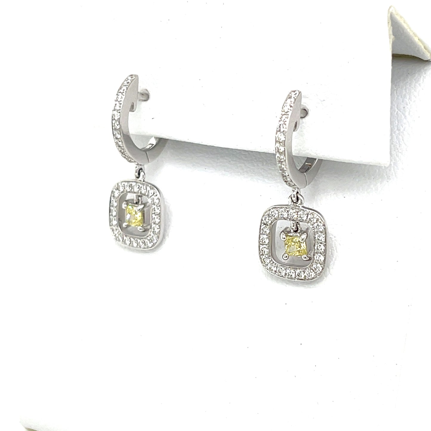 Fancy Yellow Diamond Halo Earrings in 18K White Gold - FlawlessCarat