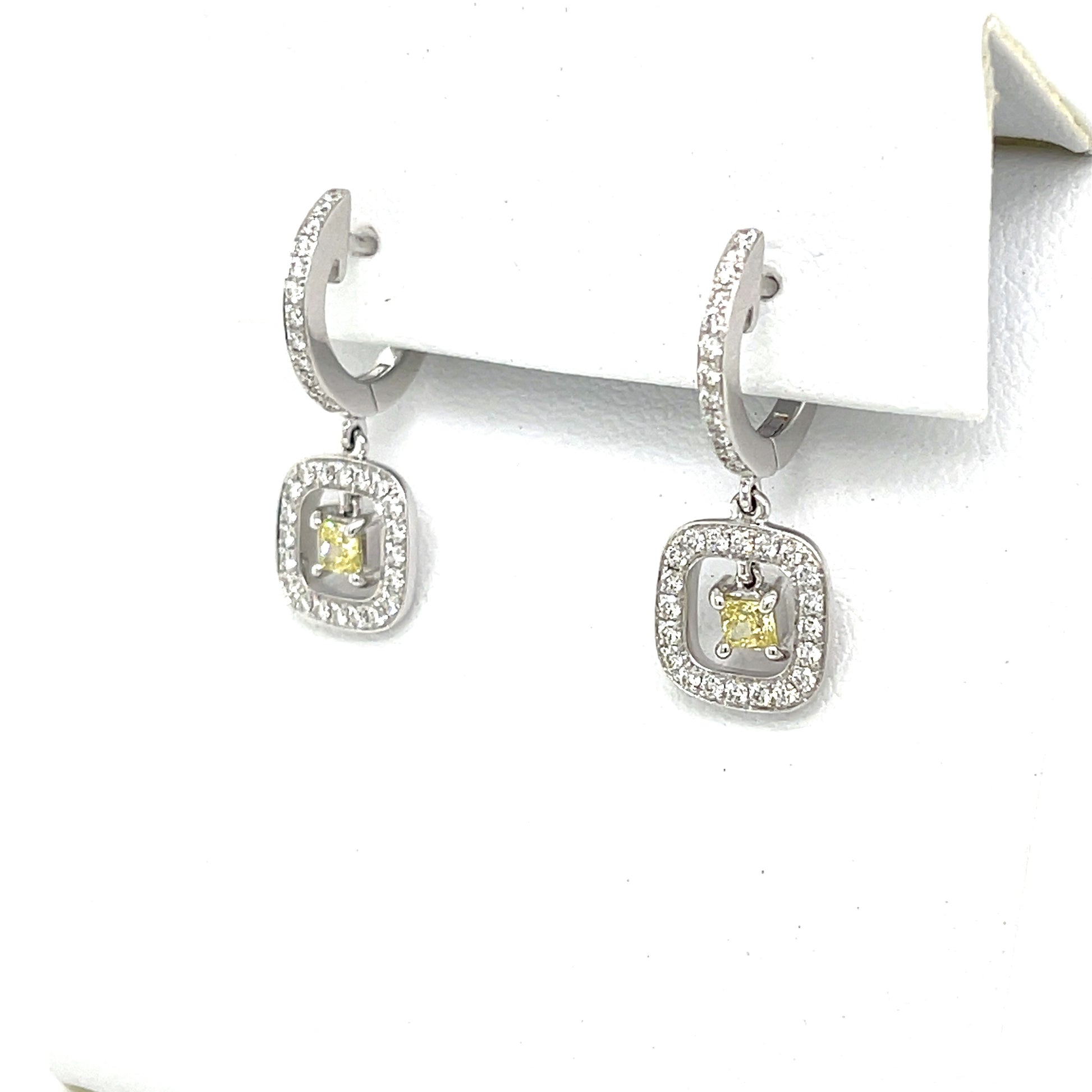 Fancy Yellow Diamond Halo Earrings in 18K White Gold - FlawlessCarat