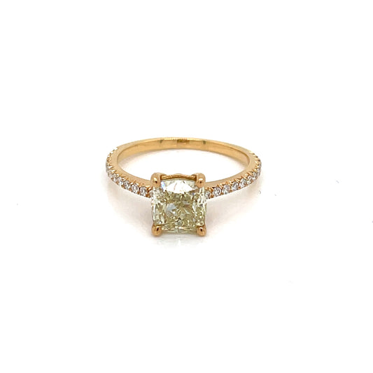 18 Karat Yellow Gold Engagement Ring with Natural Fancy Yellow Cushion Diamond - FlawlessCarat