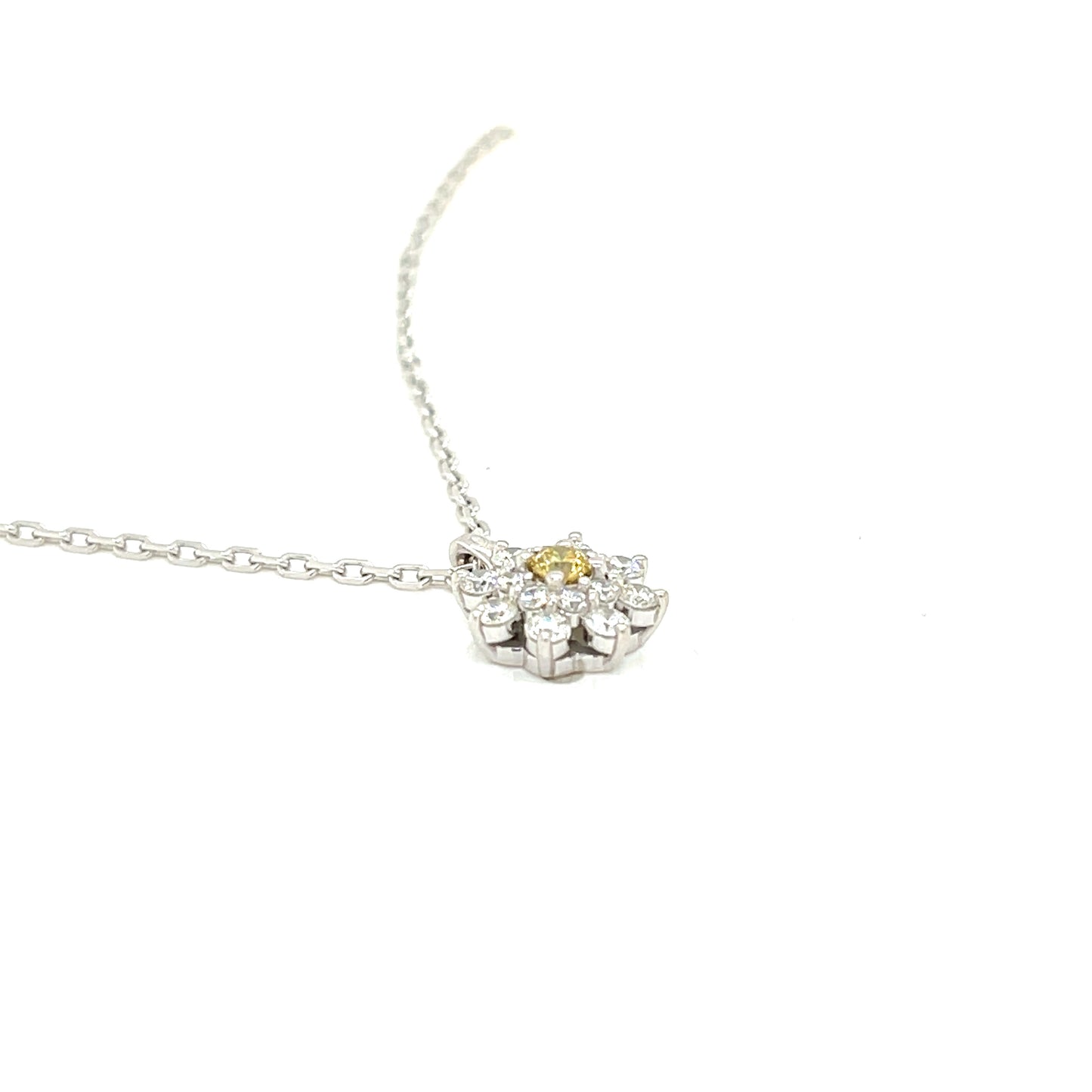 18kt. White Diamond Halo Pendant with Natural Canary Yellow - FlawlessCarat