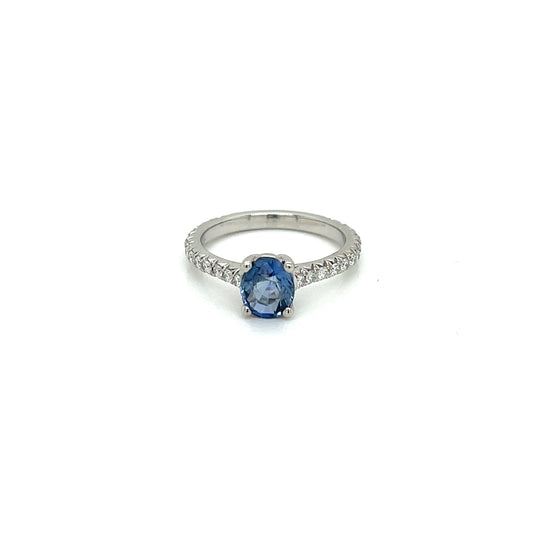 Ceylon Blue Sapphire Oval Cut Diamond Engagement Ring in Platinum - FlawlessCarat