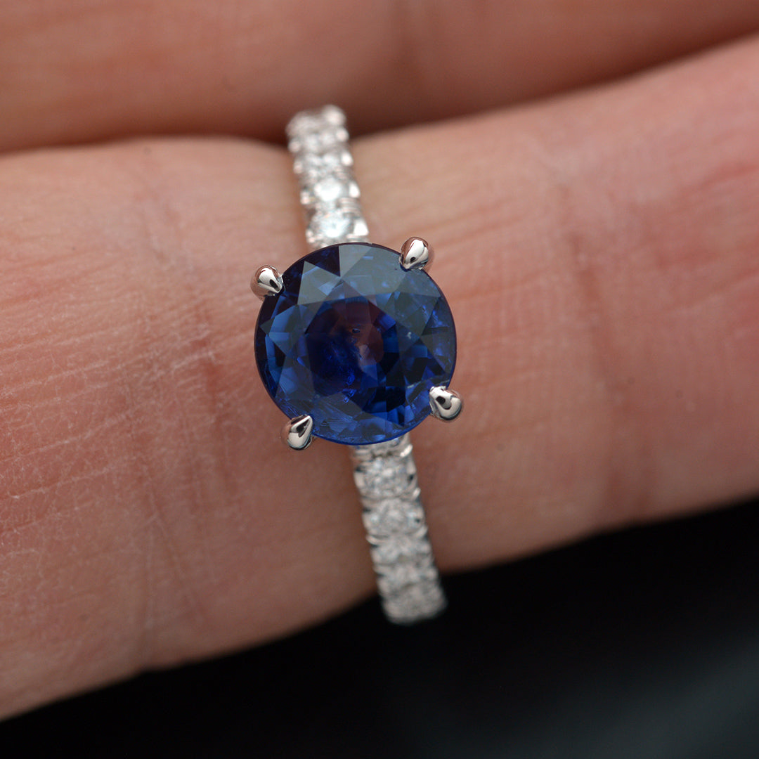 Round Blue Sapphire and Diamond Engagement Ring - FlawlessCarat