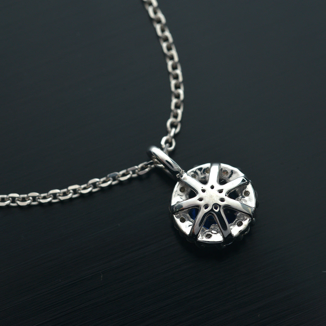 14 kt. White Gold Blue Sapphire and Diamond Halo Floating Pendant - FlawlessCarat