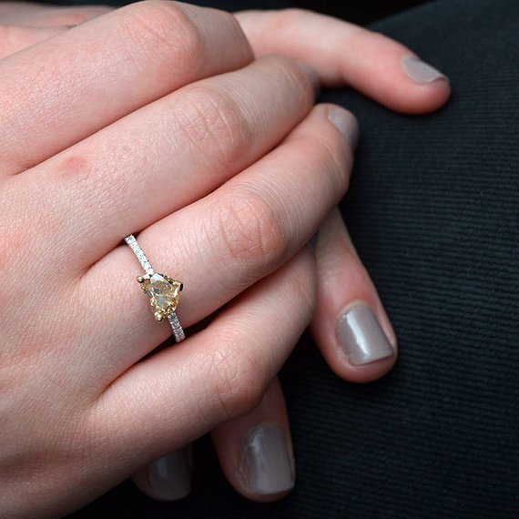 18 Karat Two-Tone Engagement Ring with GIA Certified Natural Fancy Brown-Yellow Heart Shape and Fine White Diamond Accents in the Band - FlawlessCarat