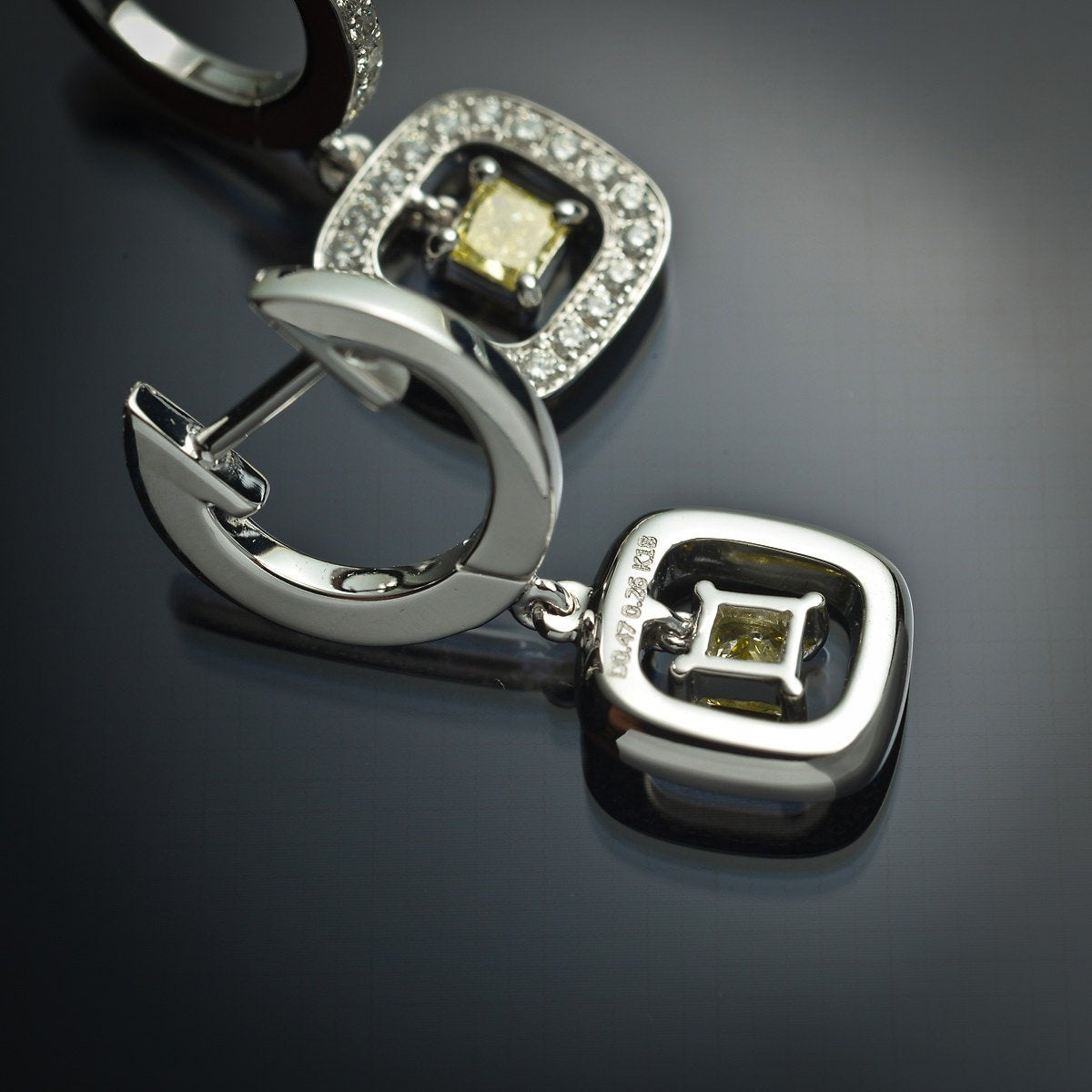 Fancy Yellow Diamond Halo Earrings in 18K White Gold - FlawlessCarat