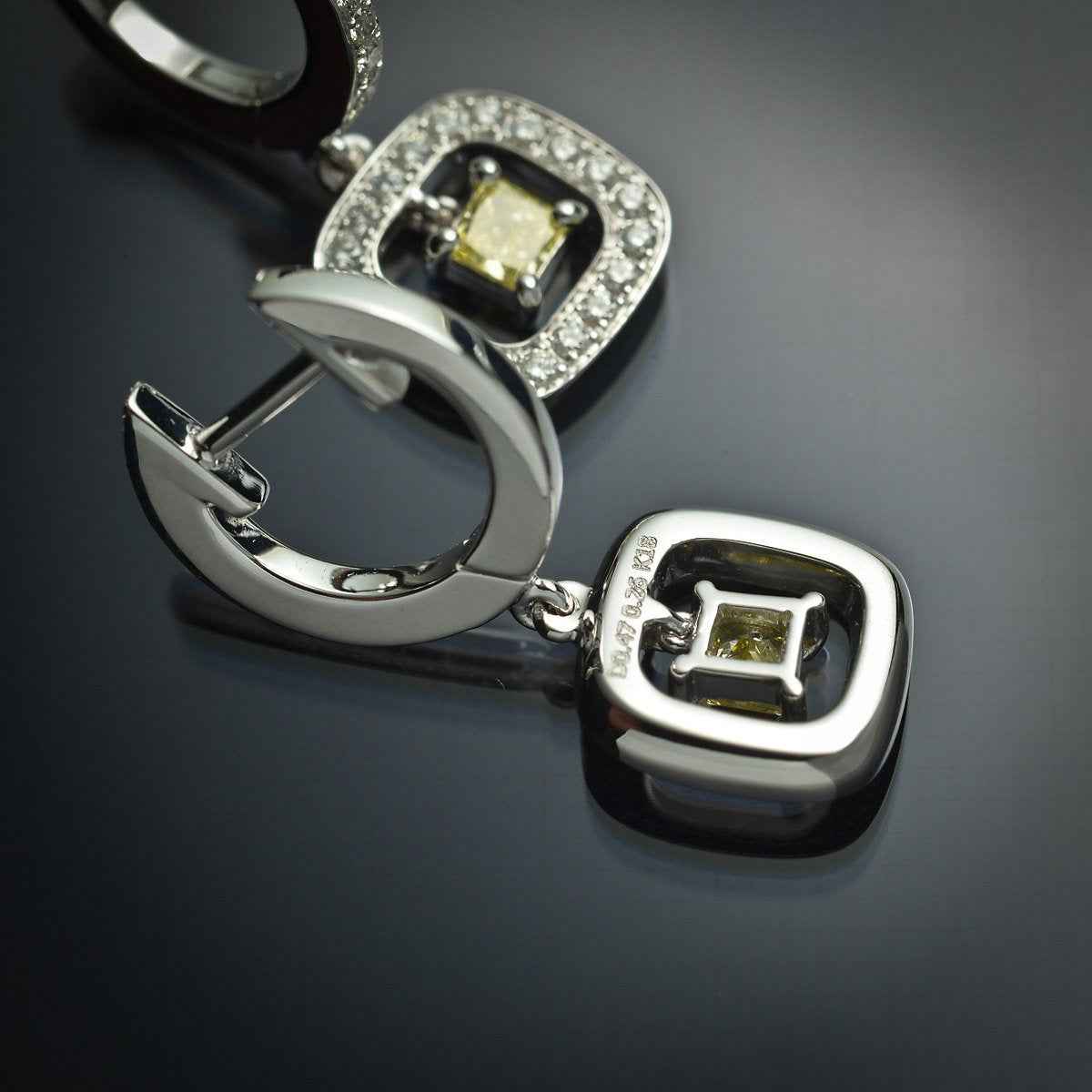 Fancy Yellow Diamond Halo Earrings in 18K White Gold