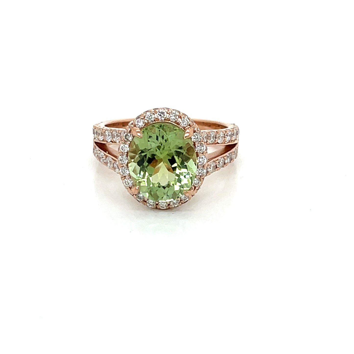 Double Halo Green Tourmaline  and Diamond Ring - FlawlessCarat